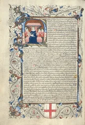 Heinrich V. (1387-1422) und einige Höflinge, dargestellt im Initial H, aus Cartae Antiquae, Ende des 15. Jahrhunderts